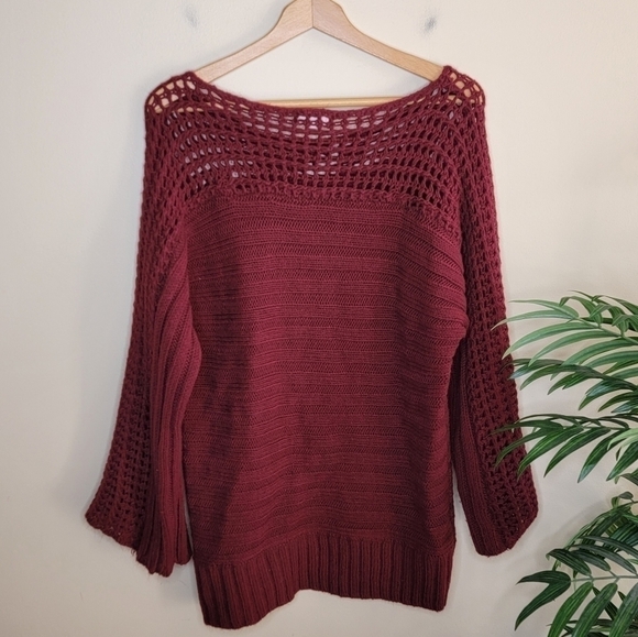 Promesa | Burgundy Sweater with Open Knit Upper & Sleeve Detail - Picture 5 of 5